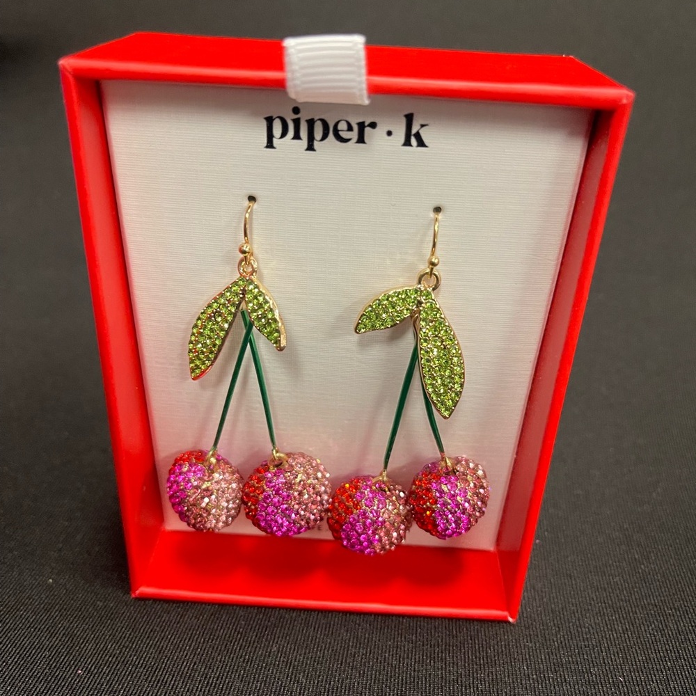 Piper K Cherry Drop Earrings - Pink and Green